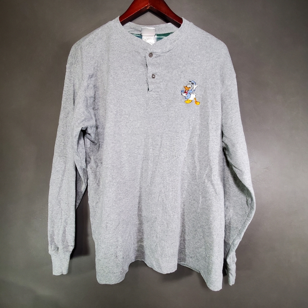 VTG Disney Direct Donald Duck Long Sleeve Shirt Mens Medium Gray Disney Henley